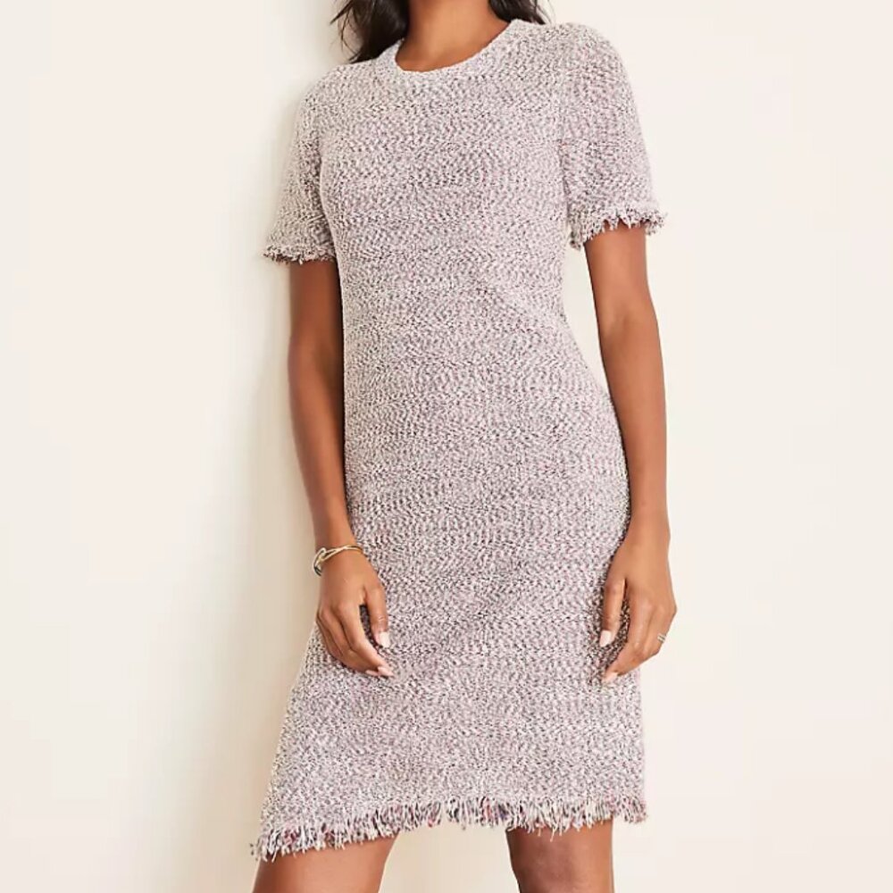 Ann Taylor Fringe Tweed Sweater knit dress size M
